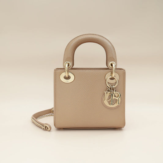 Christian Dior Metallic Beige Embossed Lizard Lady Dior Mini Bag Rovelle Bags