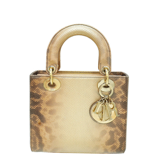 Christian Dior Metallic Bicolor Lizard Lady Dior Small Bag Rovelle Bags