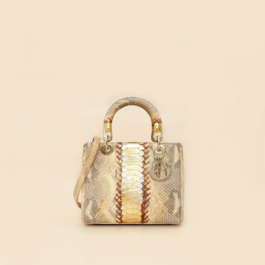 Christian Dior Bicolor Metallic Python Lady Dior Medium Bag Rovelle Bags