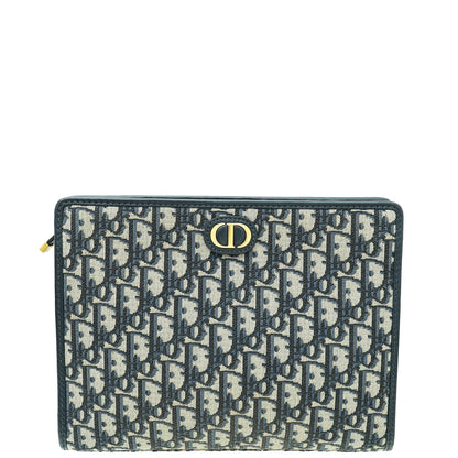 Christian Dior Navy Blue Oblique 30 Montaigne Medium Pouch Rovelle Bags