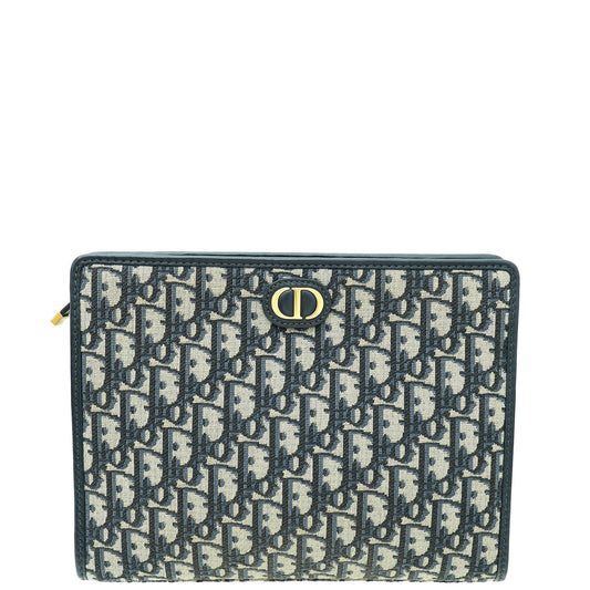 Christian Dior Navy Blue Oblique 30 Montaigne Medium Pouch Rovelle Bags
