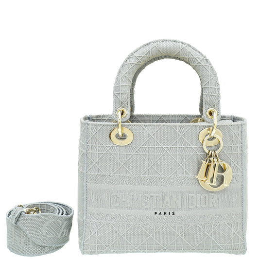 Christian Dior Grey Lady D-Lite Cannage Embroidery Medium Bag Rovelle Bags