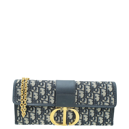 Christian Dior Navy Blue Oblique 30 Montaigne Chain Clutch Rovelle Bags