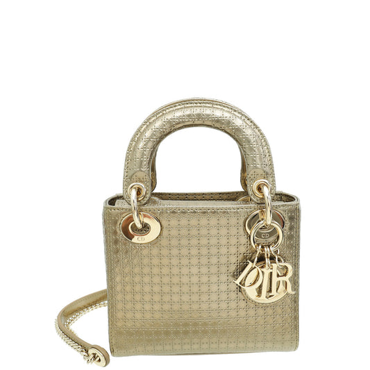 Christian Dior Champaign Lady Dior Microcannage Mini Chain Bag Rovelle Bags