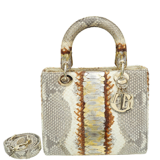 Christian Dior Beige Python Ombre Lady Dior Medium Bag Rovelle Bags
