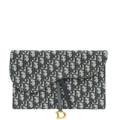 Christian Dior Navy Blue Oblique Saddle Pouch Clutch Rovelle Bags