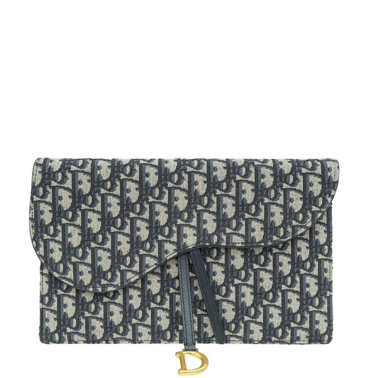 Christian Dior Navy Blue Oblique Saddle Pouch Clutch Rovelle Bags