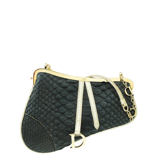 Christian Dior Black Python Saddle Mini Pouch Rovelle Bags