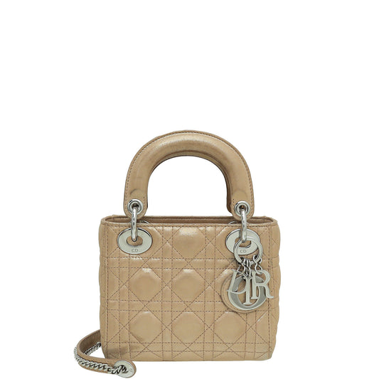 Christian Dior Metallic Beige Lady Dior Mini Chain Bag Rovelle Bags