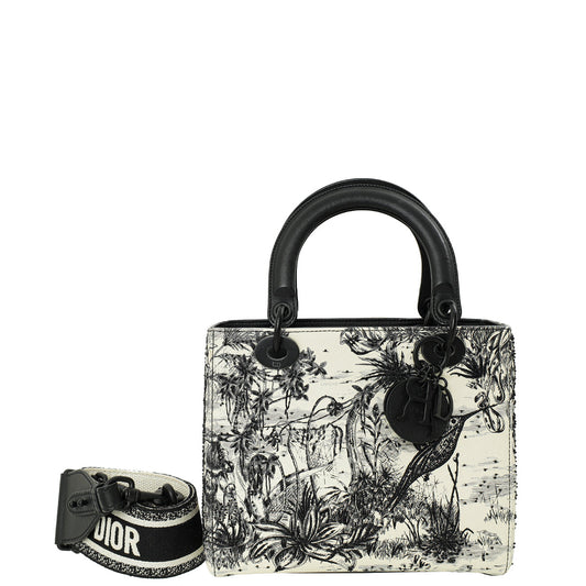 Christian Dior Bicolor Toile De Jouy Carnivora Embroidery Lady Dior Medium Bag Rovelle Bags