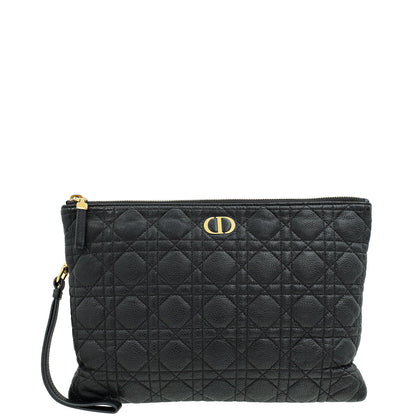 Christian Dior Black Cannage Caro Daily Large Pouch Rovelle Bags