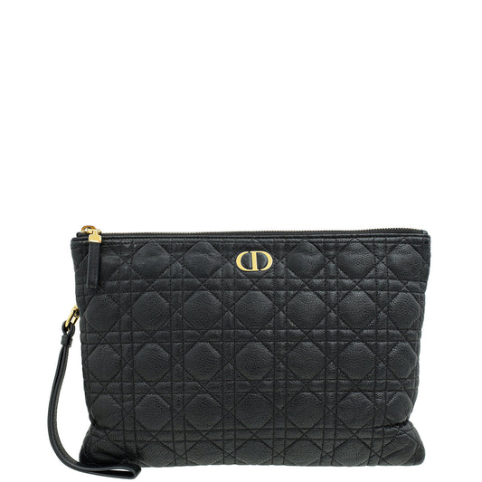 Christian Dior Black Cannage Caro Daily Large Pouch Rovelle Bags