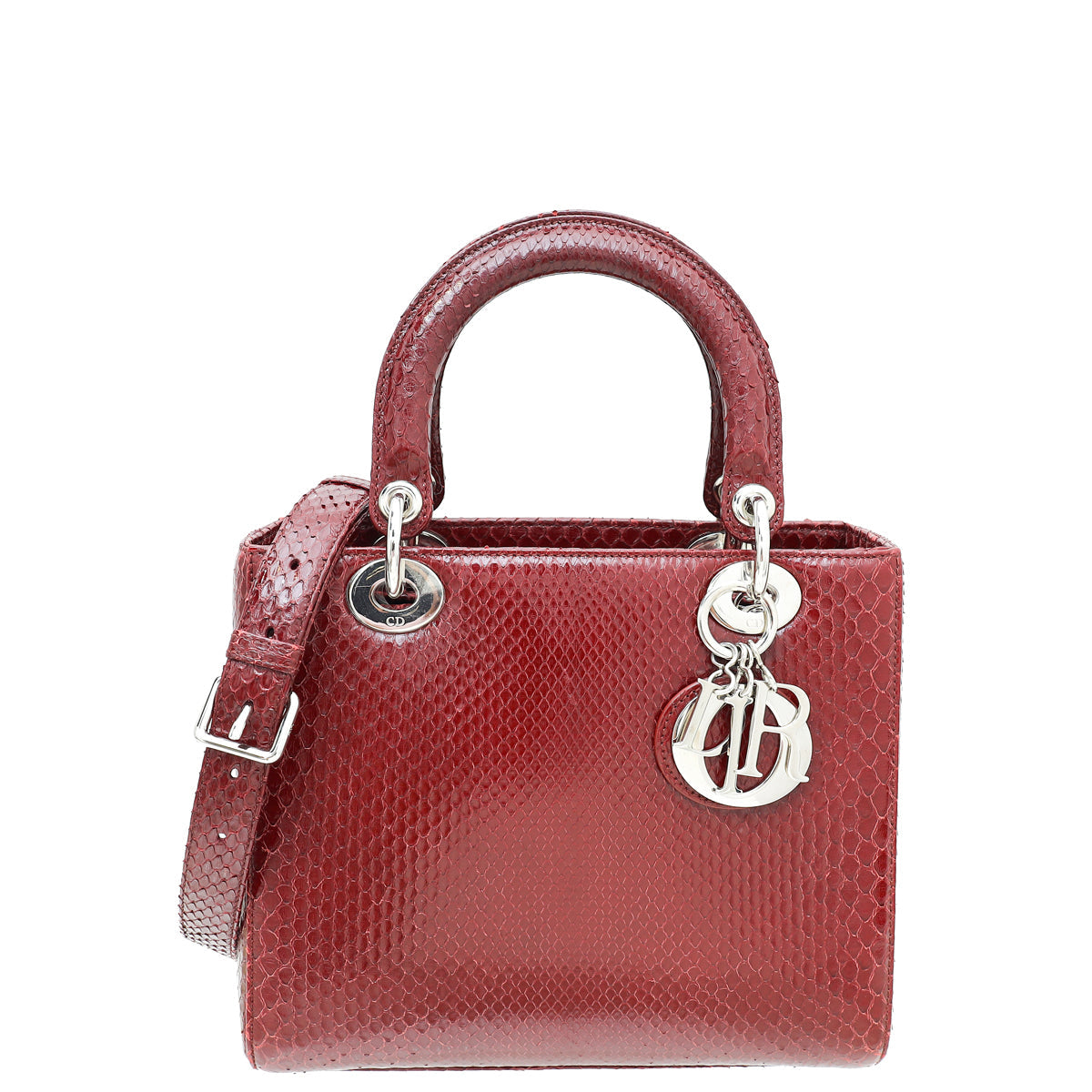 Christian Dior Shiny Burgundy Python Lady Dior Medium Bag Rovelle Bags