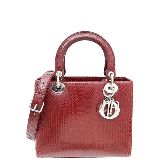 Christian Dior Shiny Burgundy Python Lady Dior Medium Bag Rovelle Bags