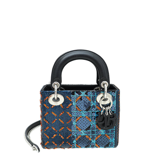 Christian Dior Black Cannage Sequins Embroidered Chain Mini Lady Dior Bag Rovelle Bags