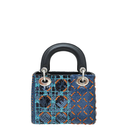 Christian Dior Black Cannage Sequins Embroidered Chain Mini Lady Dior Bag Rovelle Bags