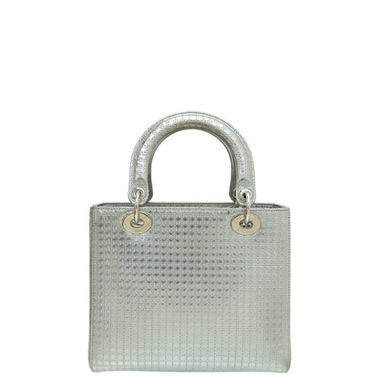 Christian Dior Silver Lady Dior Micro Cannage Medium Bag Rovelle Bags