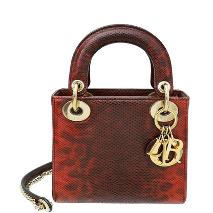 Christian Dior Red Burgundy Lizard Chain Mini Lady Dior Bag Rovelle Bags