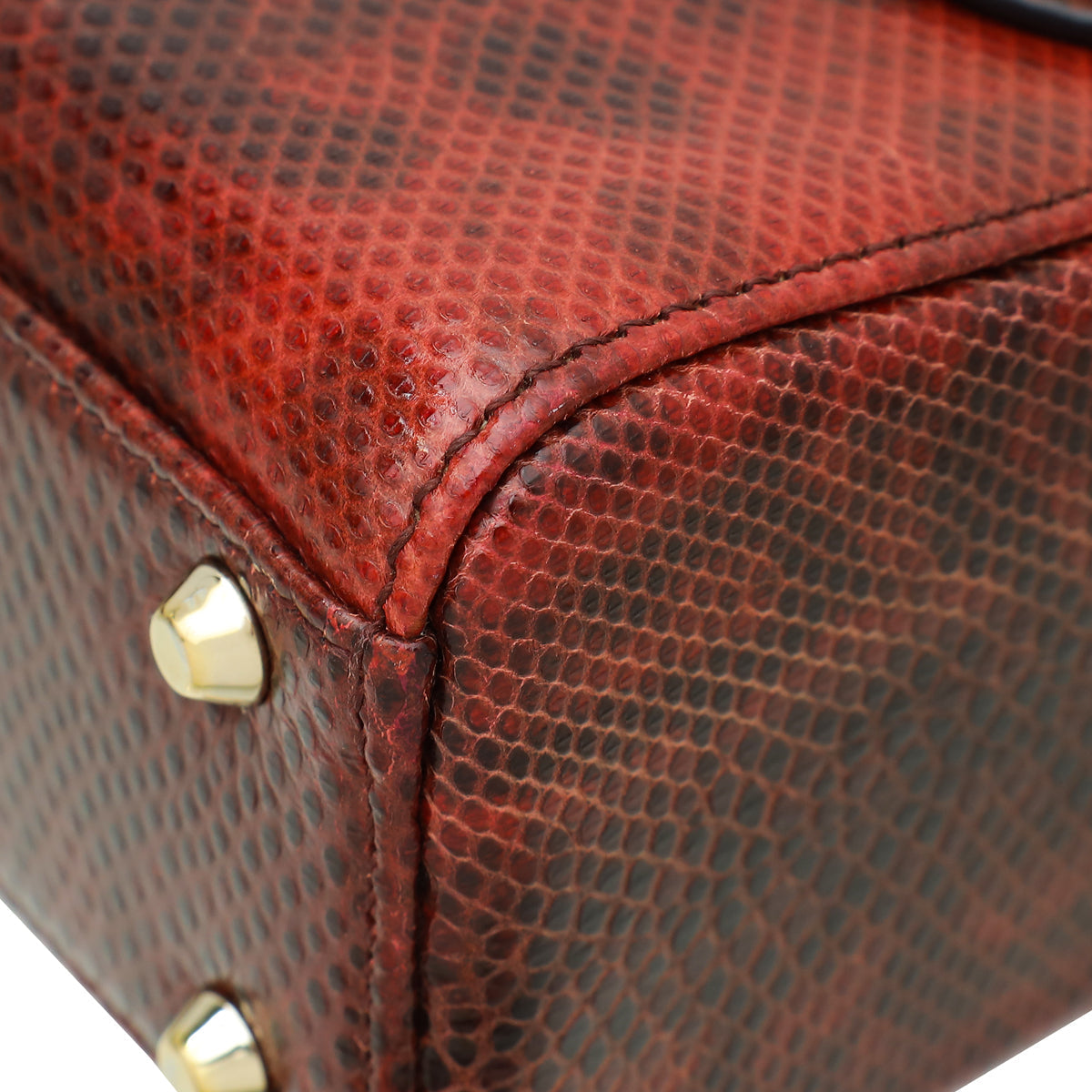 Christian Dior Red Burgundy Lizard Chain Mini Lady Dior Bag Rovelle Bags