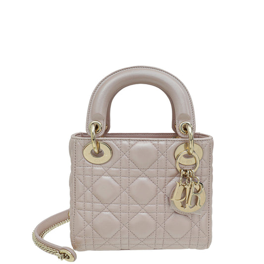 Christian Dior Metallic Pearly Pink Cannage Mini Chain Lady Dior Bag Rovelle Bags
