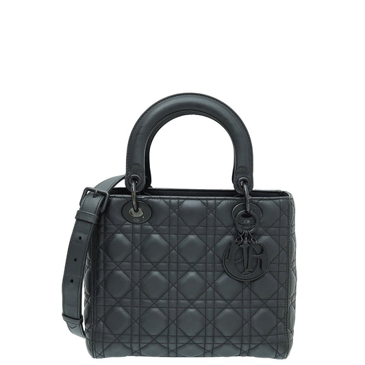 Christian Dior Metallic Black Lady Dior Medium Bag Rovelle Bags