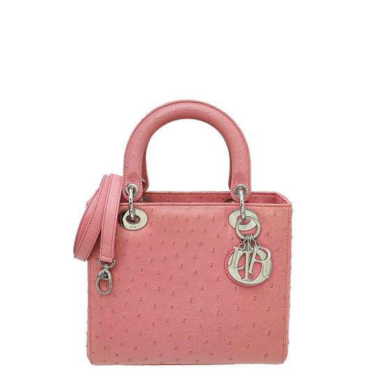 Christian Dior Pink Ostrich Lady Dior Medium Bag Rovelle Bags