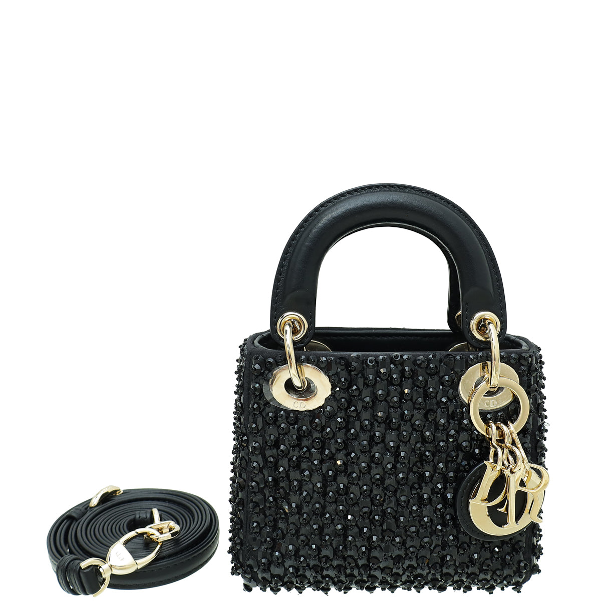 Christian Dior Black Lady Dior Micro Mirrors Beads And Strass Bag Rovelle Bags