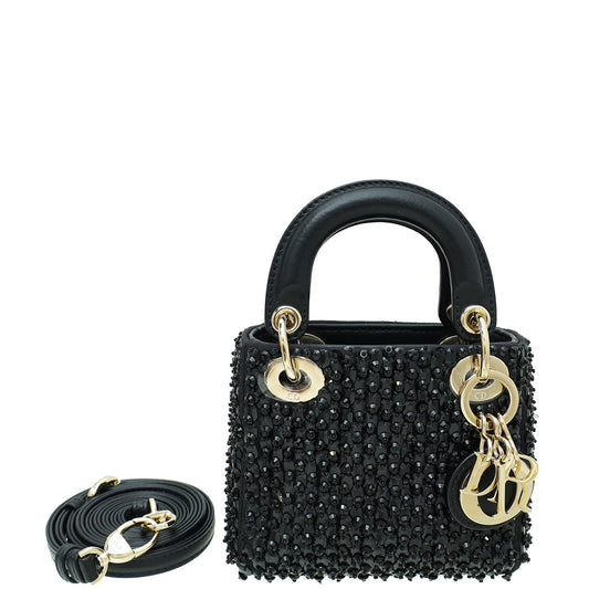 Christian Dior Black Lady Dior Micro Mirrors Beads And Strass Bag Rovelle Bags
