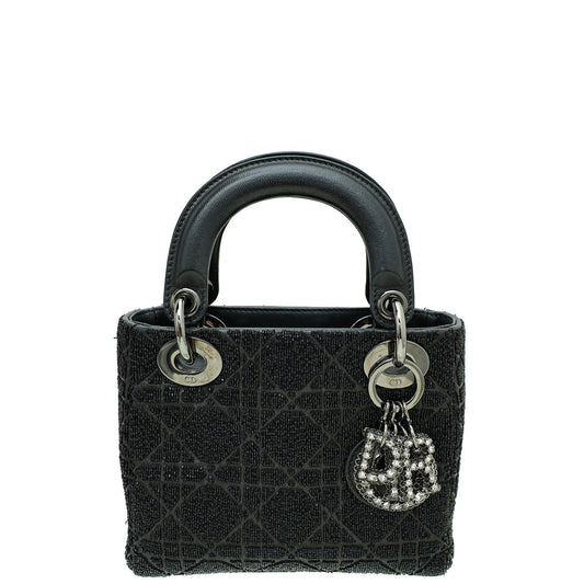 Christian Dior Black Lady Dior Mini Embellished Beads Crystal Bag Rovelle Bags