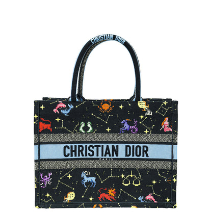 Christian Dior Black Multicolor Pixel Zodiac Embroidery Medium Book Tote Bag Rovelle Bags