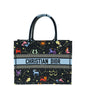 Christian Dior Black Multicolor Pixel Zodiac Embroidery Medium Book Tote Bag Rovelle Bags