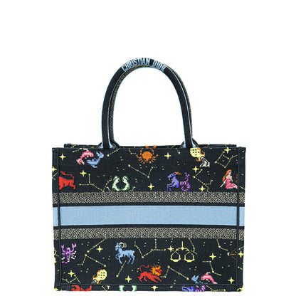 Christian Dior Black Multicolor Pixel Zodiac Embroidery Medium Book Tote Bag Rovelle Bags
