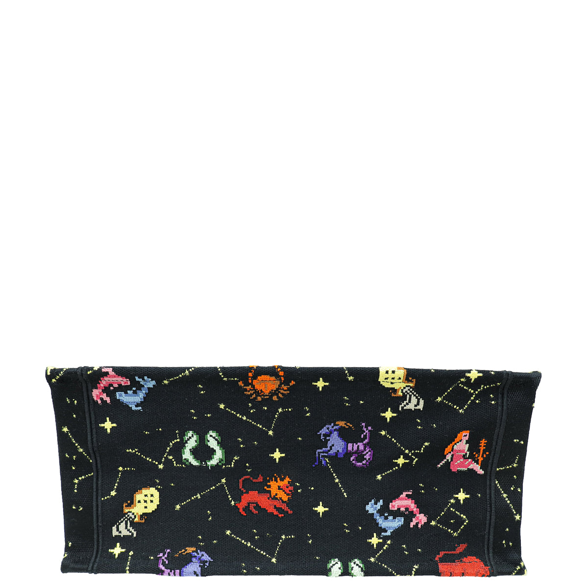 Christian Dior Black Multicolor Pixel Zodiac Embroidery Medium Book Tote Bag Rovelle Bags