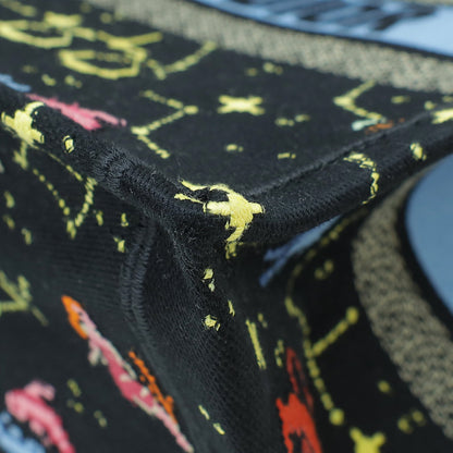 Christian Dior Black Multicolor Pixel Zodiac Embroidery Medium Book Tote Bag Rovelle Bags
