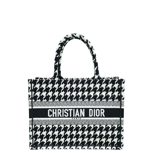 Christian Dior Bicolor Book Tote Macro Houndstooth Embroidery Medium Bag Rovelle Bags