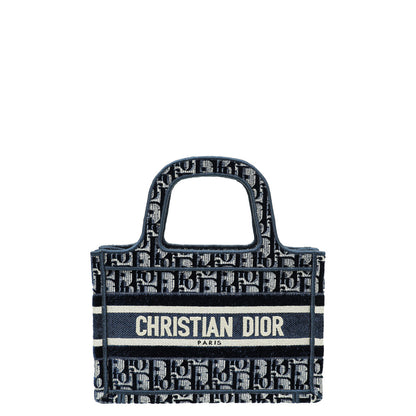 Christian Dior Navy Blue Oblique Velvet Book Tote Mini Bag Rovelle Bags