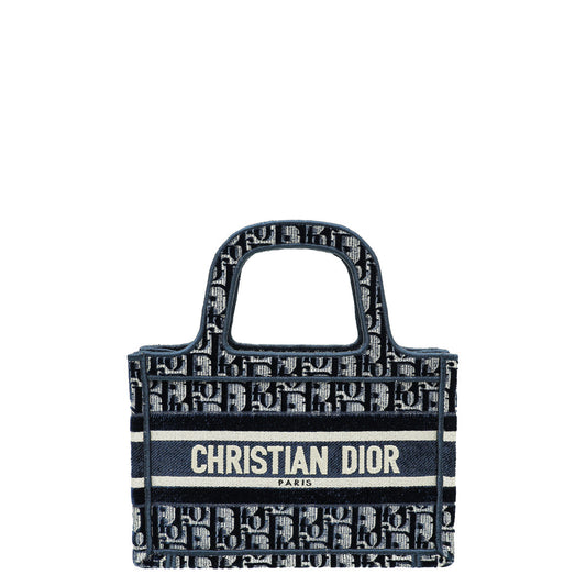 Christian Dior Navy Blue Oblique Velvet Book Tote Mini Bag Rovelle Bags