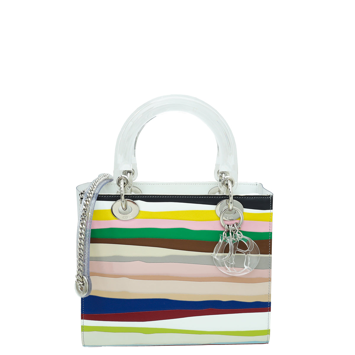 Christian Dior White Multicolor Lady Dior Art Technical Fabric Acrylic Pvc Medium Bag Rovelle Bags