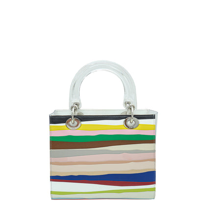 Christian Dior White Multicolor Lady Dior Art Technical Fabric Acrylic Pvc Medium Bag Rovelle Bags