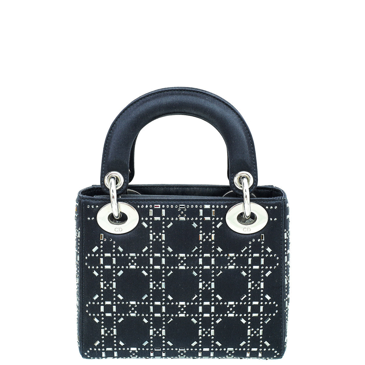 Christian Dior Black Satin Strass Cannage Lady Dior Mini Bag Rovelle Bags