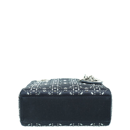 Christian Dior Black Satin Strass Cannage Lady Dior Mini Bag Rovelle Bags