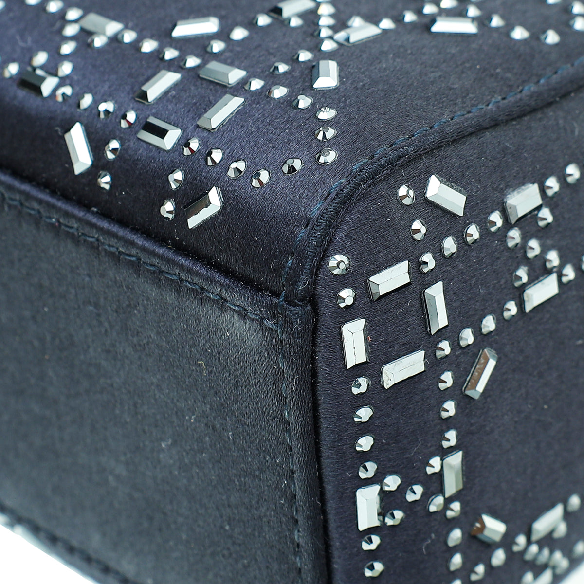 Christian Dior Black Satin Strass Cannage Lady Dior Mini Bag Rovelle Bags