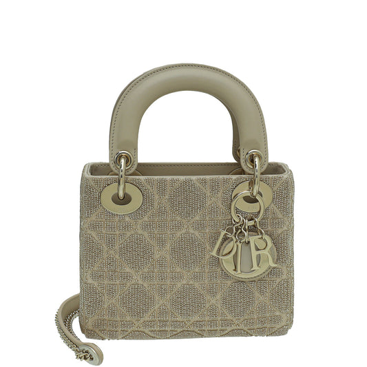 Christian Dior Beige Cannage Beaded Chain Mini Lady Dior Bag Rovelle Bags