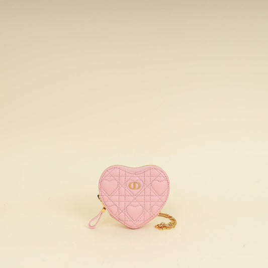 Christian Dior Pale Pink Dioramour Dior Caro Heart Pouch With Chain Rovelle Bags