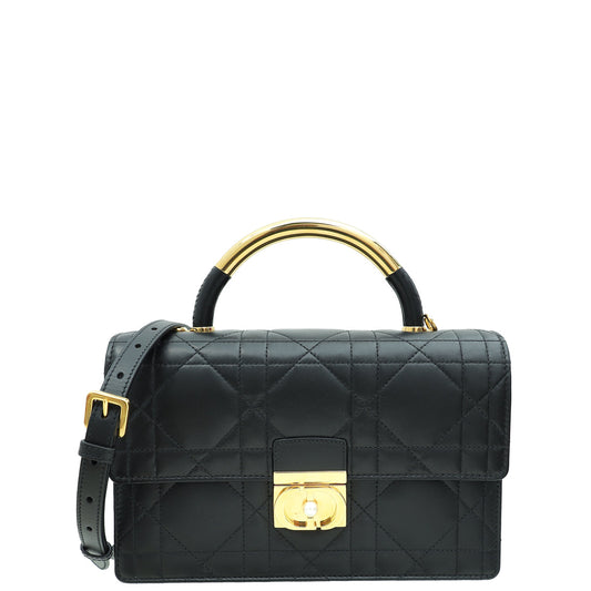 Christian Dior Black Ange Macrocannage Medium Top Handle Bag Rovelle Bags