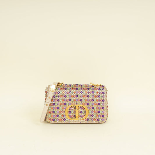 Christian Dior Gold Multicolor Caro Embellished Small Flap Bag Rovelle Bags