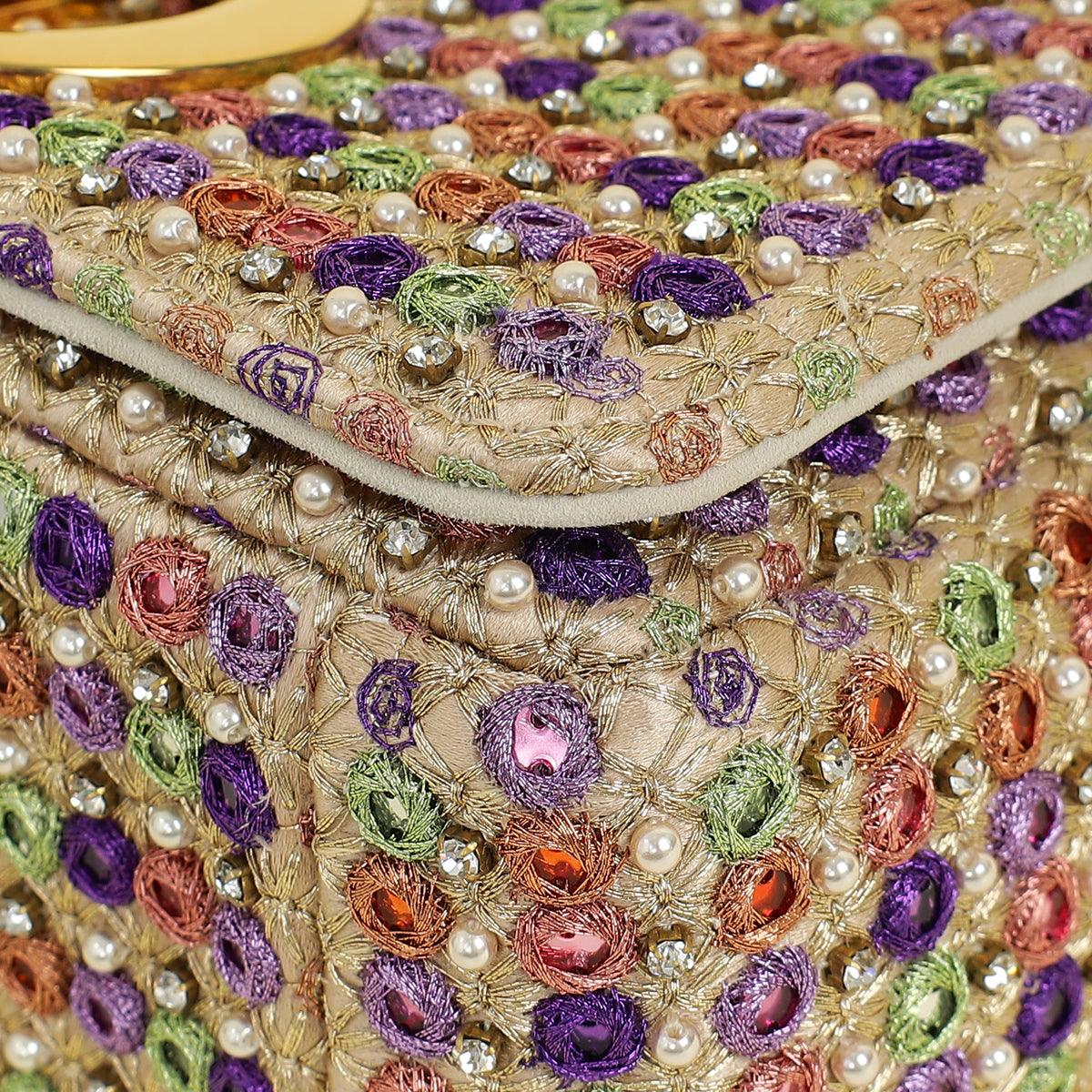 Christian Dior Gold Multicolor Caro Embellished Small Flap Bag Rovelle Bags