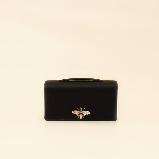 Christian Dior Black D-Bee Satin Evening Clutch Bag Rovelle Bags