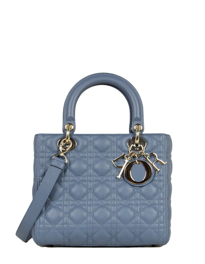 Christian Dior Slate Blue Leather Cannage Quilted Medium Lady Dior Bag Rovelle Bags