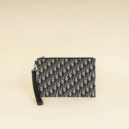 Christian Dior Navy Blue Oblique A5 Zipped Pouch Rovelle Bags